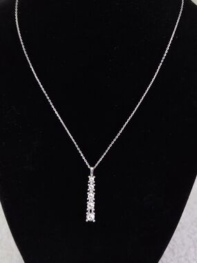 Sterling Bar Pendant Necklace with Vertical CZ Accents - Silver